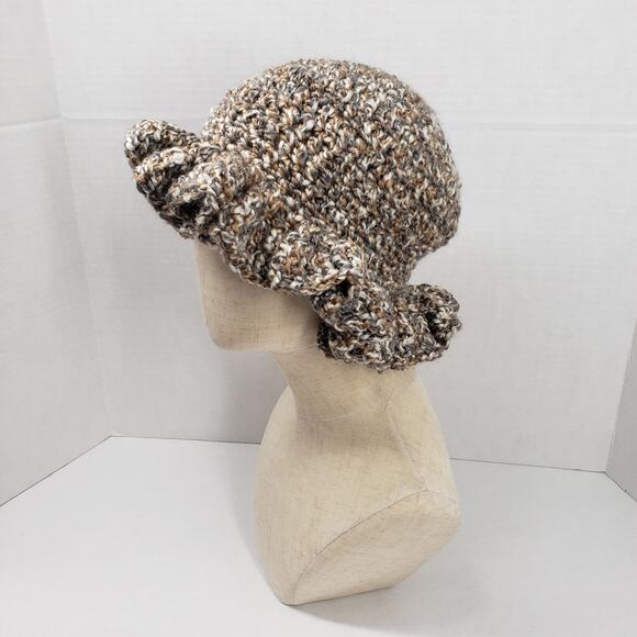 Handmade Crochet Brown Ruffle Bucket Hat Bohemian Casual Festival Neutral Fall - Picture 1 of 16